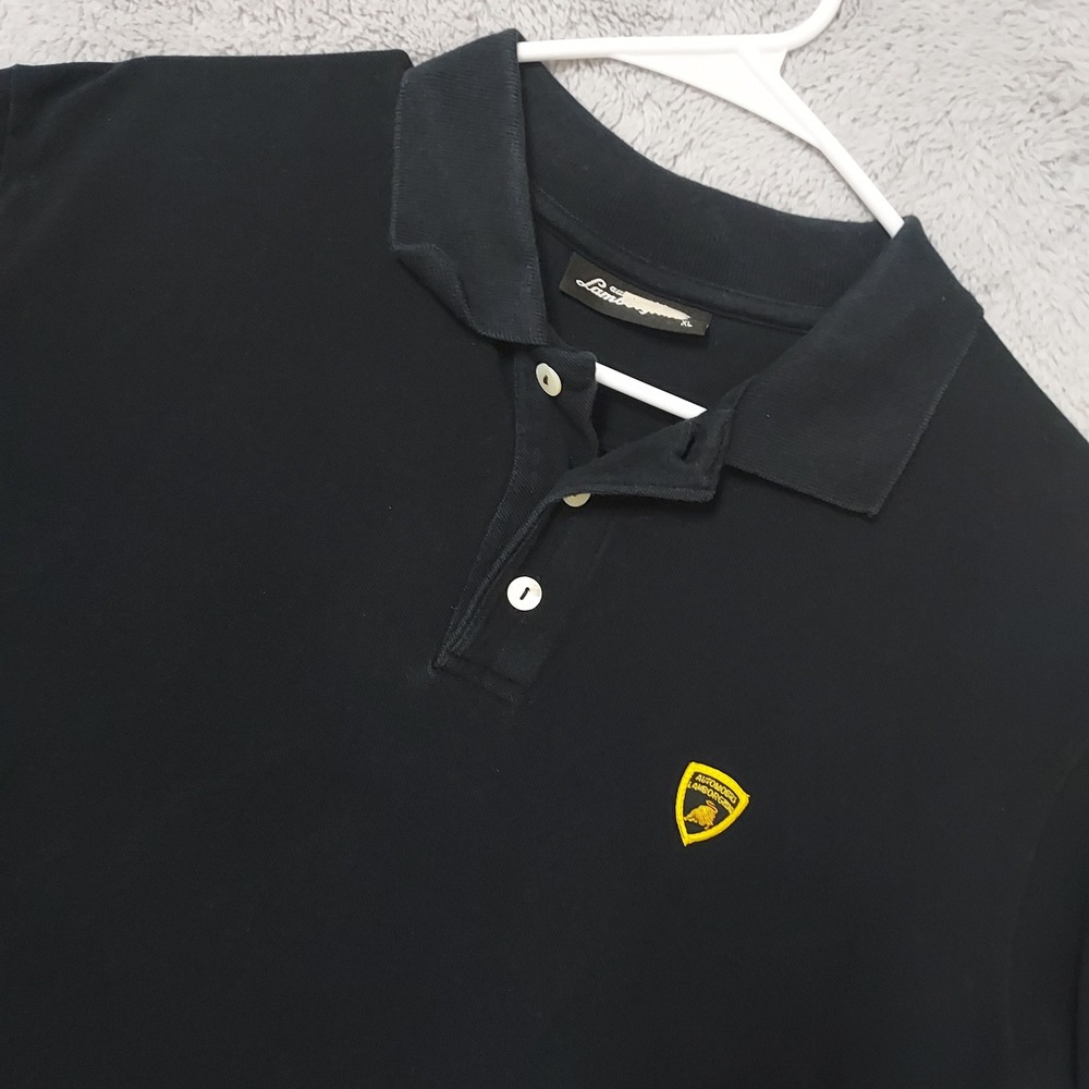 Automobili Lamborghini Polo Shirt Men XL Short Sleeve Logo Black Pique Luxury